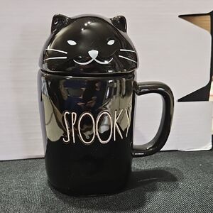 Rae Dunn Black 'Spooky' Cat Mug with Lid